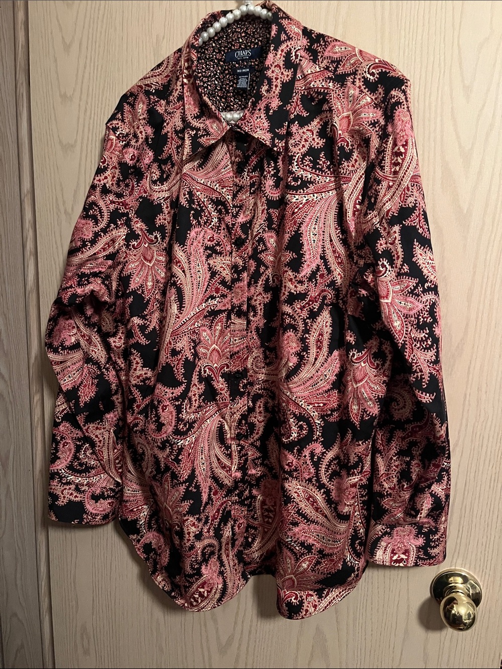 Chaps Black and Pink Paisley Button-Down Shirt